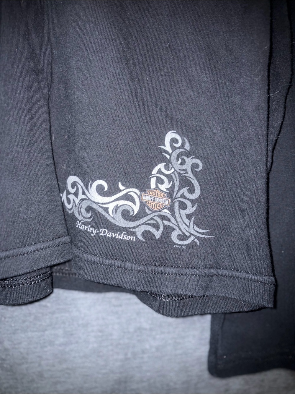 Harley-Davidson Black Long-Sleeve V-Neck Top with Eyelet Sleeve Detail - Picture 2 of 4